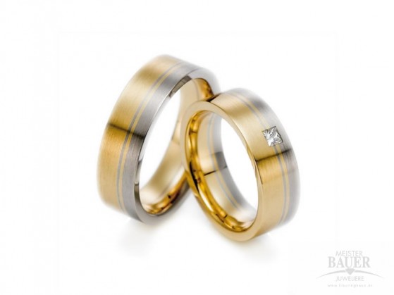 Trauringe Partnerringe Gelbgold Weißgold 585/-, Paar Trauringe Partnerringe Gelbgold Weißgold 585/-, Paar