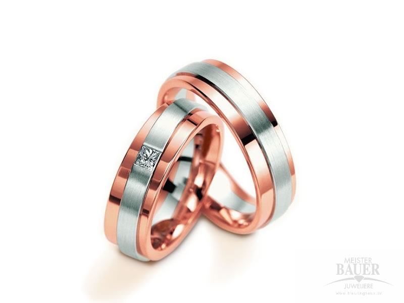 Trauringe Partnerringe Rotgold Weißgold 750/-, Paar Trauringe Partnerringe Rotgold Weißgold 750/-, Paar